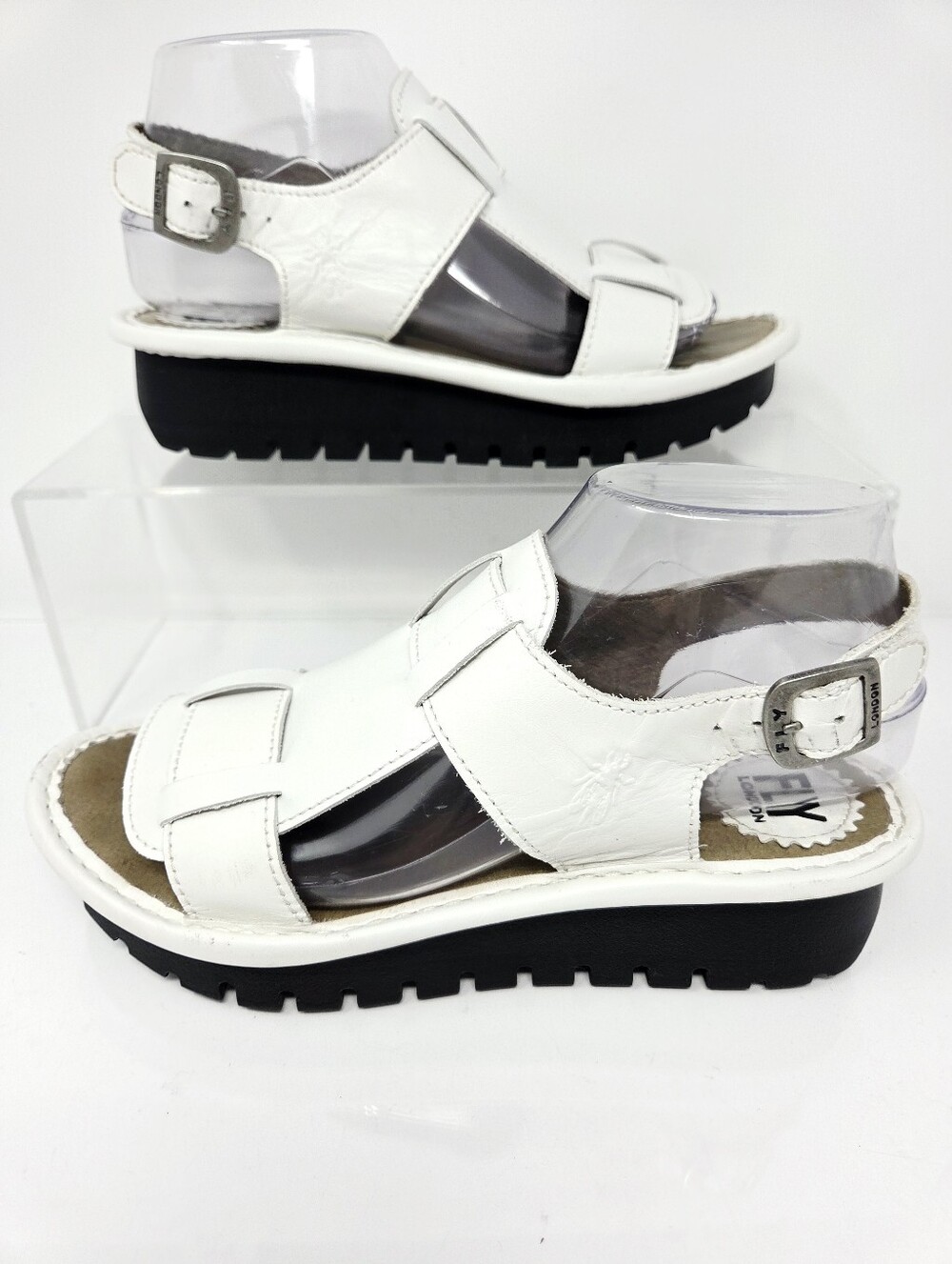 Fly London White Leather Slingback Platform Sandals Womens EU 38 US 7.5 8